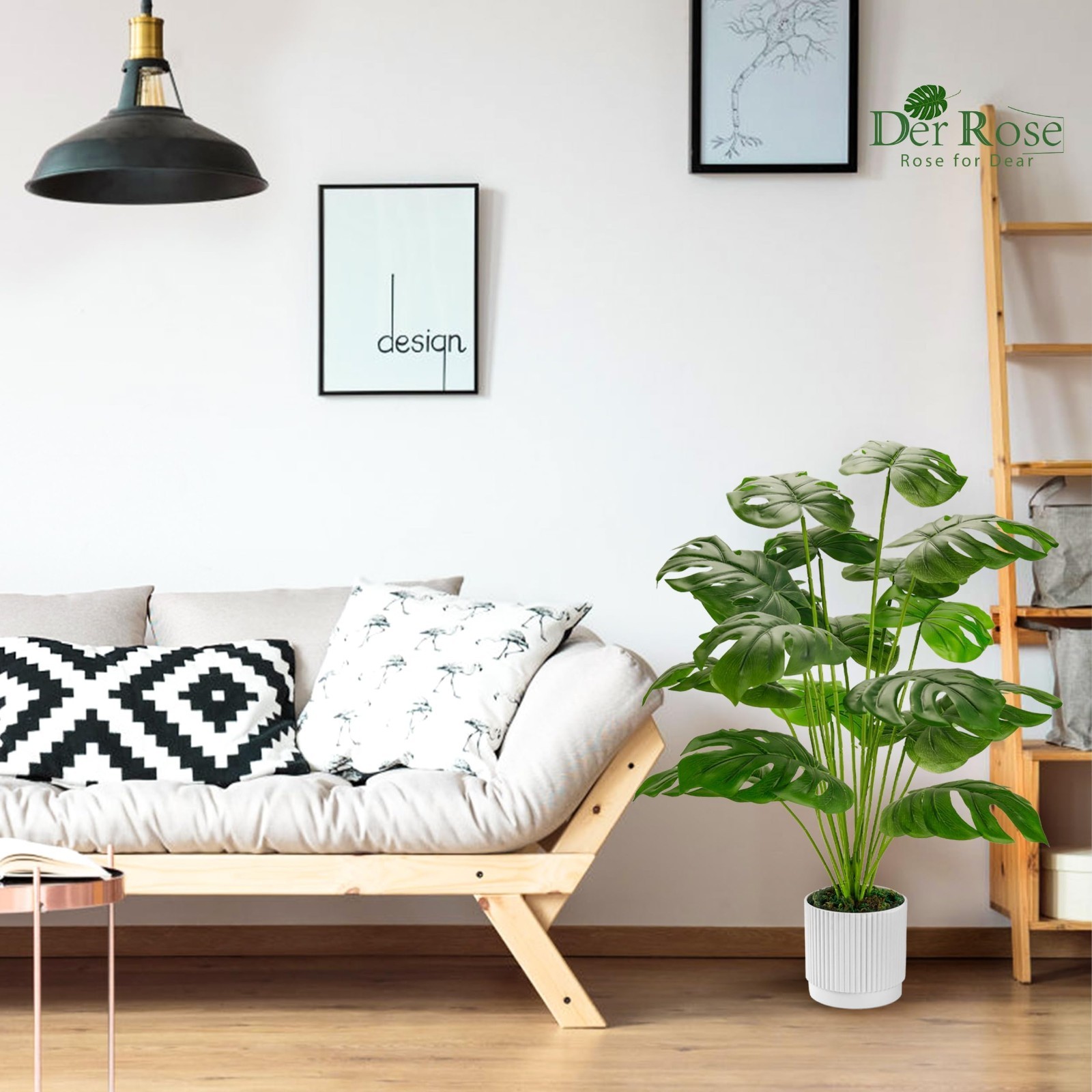 28″ Large Artificial Monstera Plant – Faux Potted Indoor/Outdoor Decor, Floor Tr