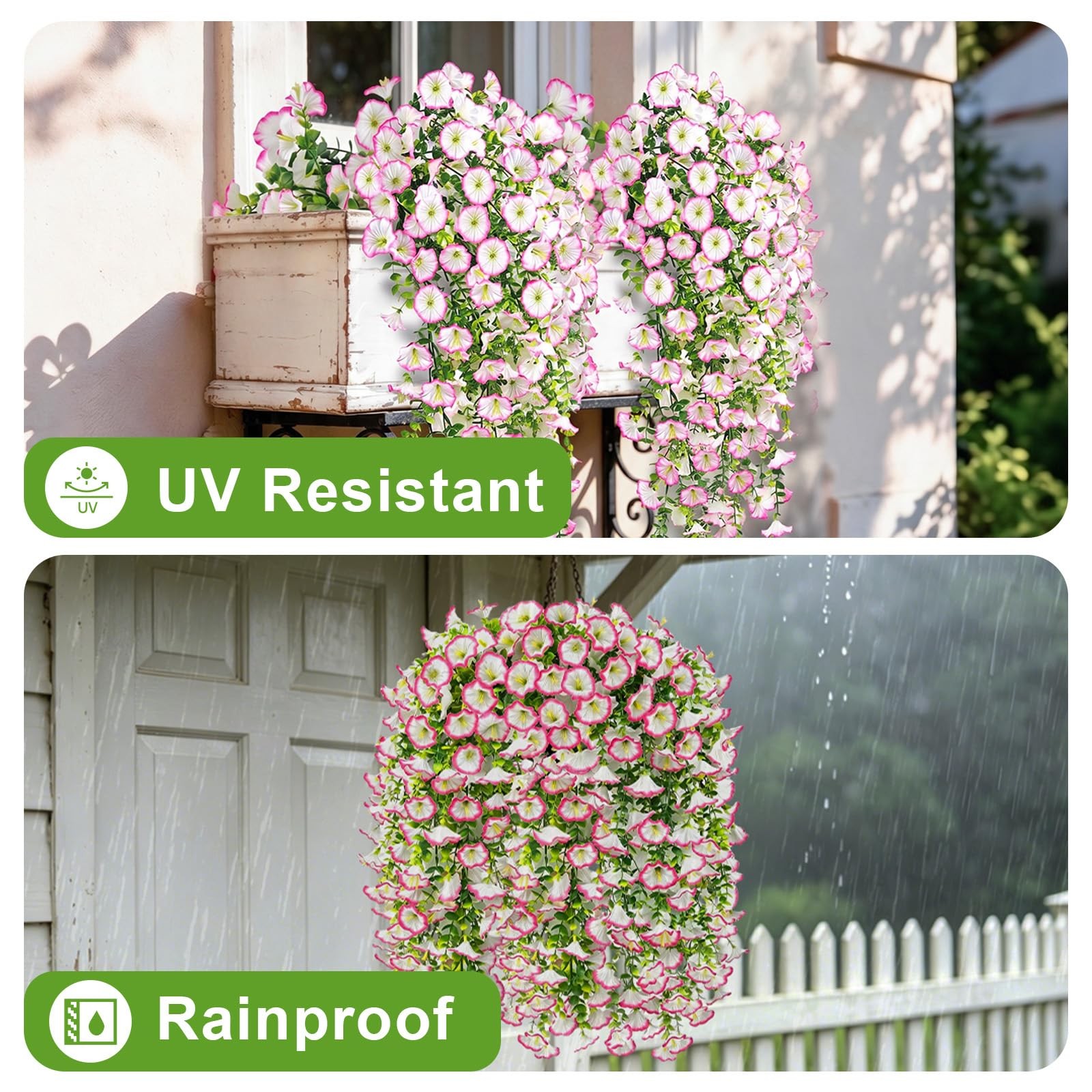 Artificial Hanging Flowers for Outdoor, 4Pcs UV Resistant Faux Morning Glory …
