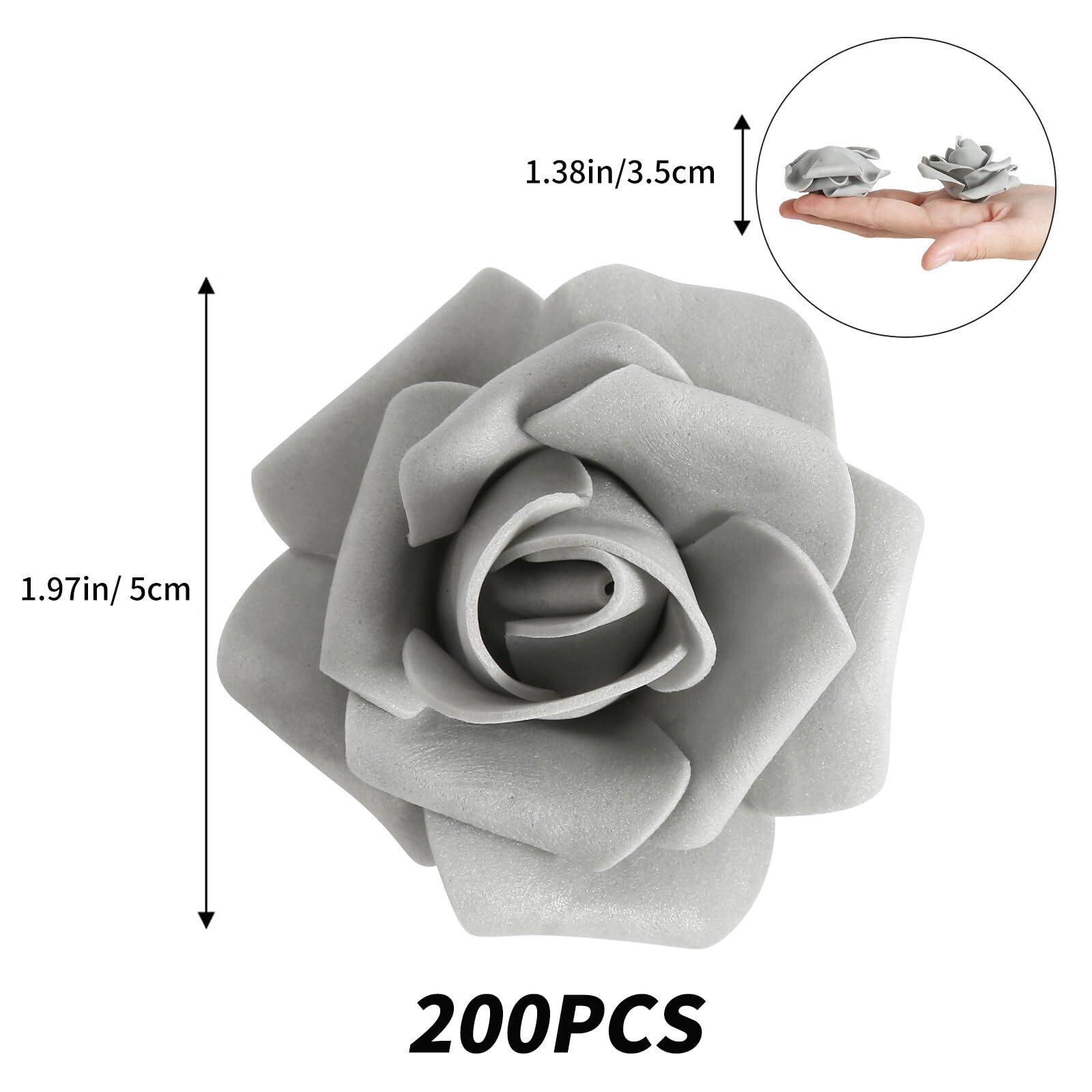 Black White Gray Foam Roses 200PCS 1.97in Artificial Flowers DIY Craft