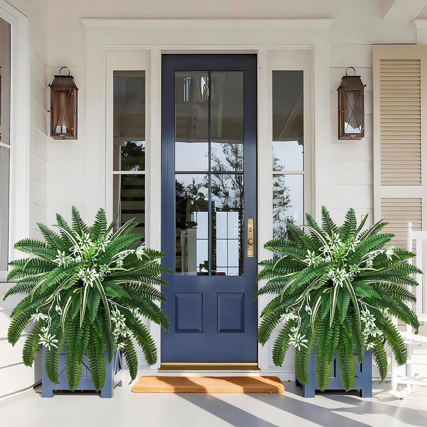 2 Pcs 48″ Fake Ferns, Artificial Ferns for Outdoors Large Faux Boston Fern with