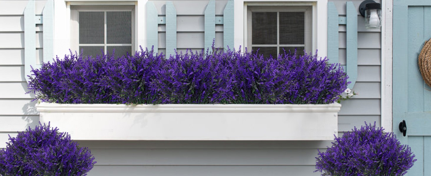 Artificial Greenery Lavender Fake Shrubs Flowers 8 Bundles UV Resistant Hanging