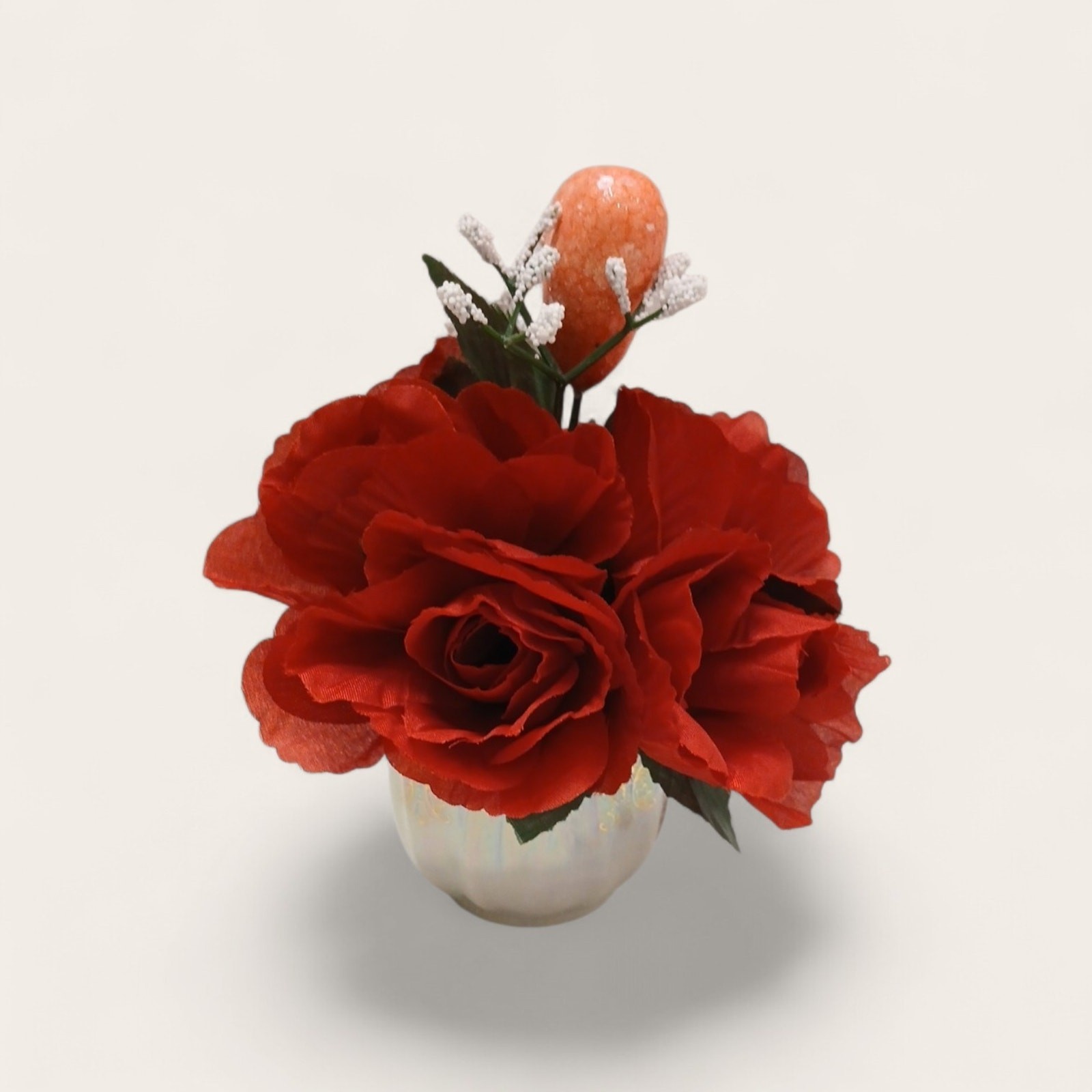 English Red Rose Floral Arrangement Tea Cup POP-IN Sparkle Heart Valentine Love