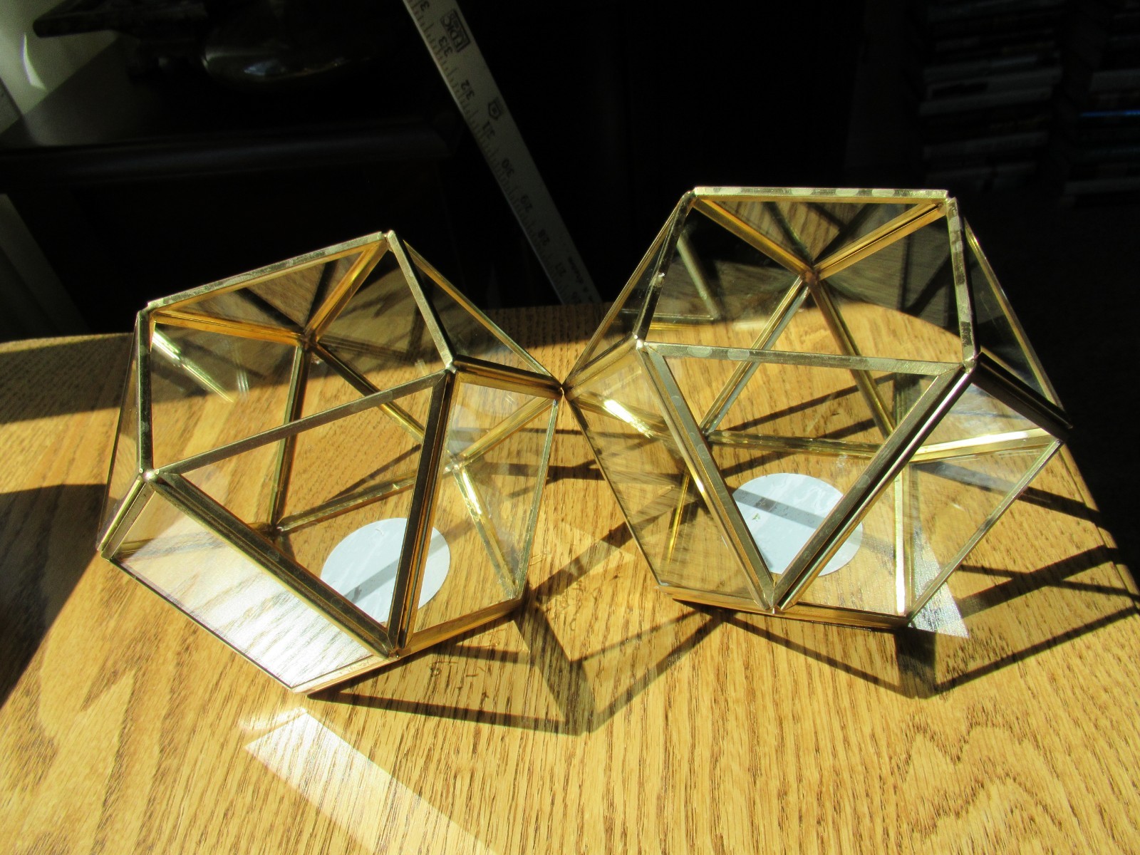 2 Gold Geometric Glass Terrarium Hexagon Shaped Approx 4″ by 6″