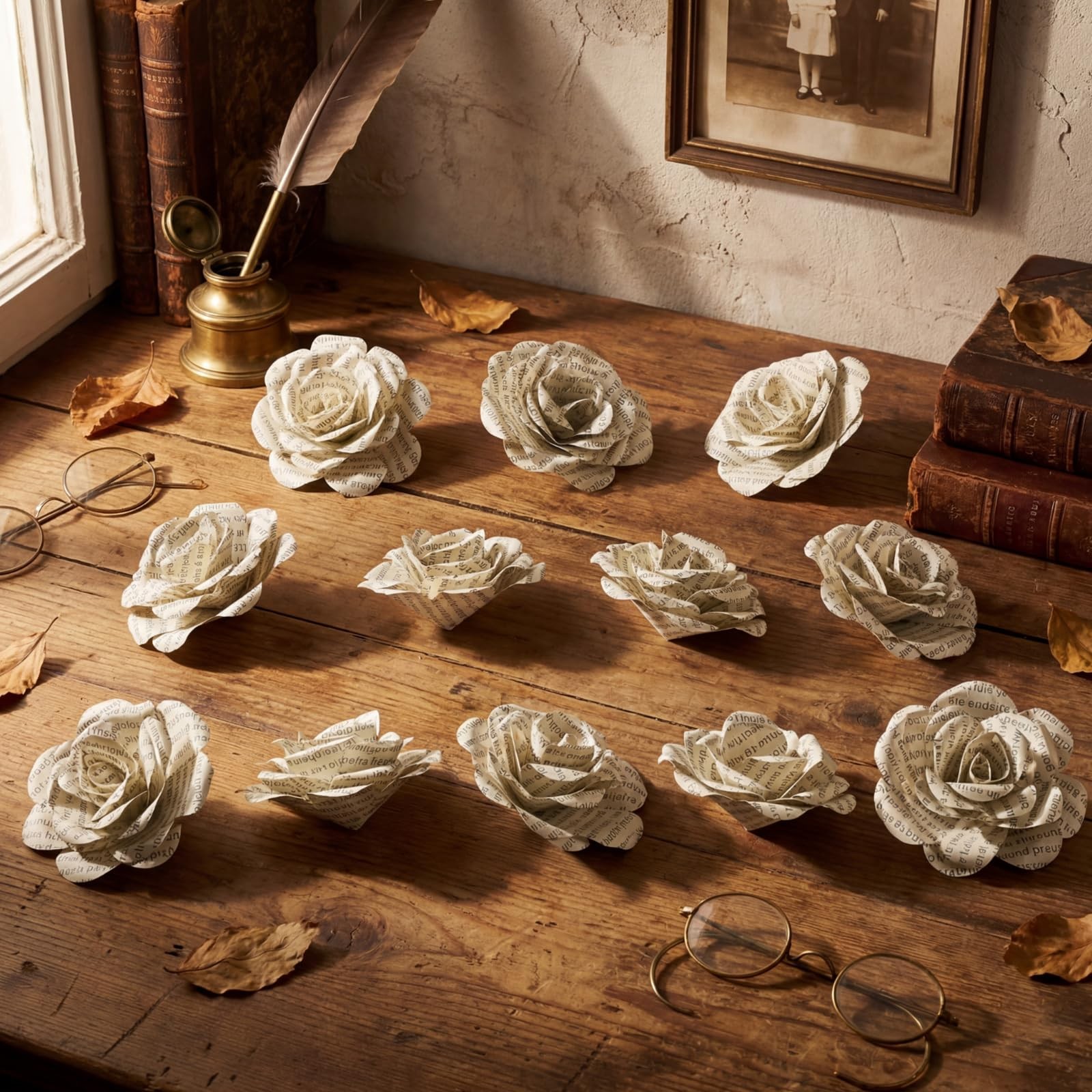 Vivasself 12 Pcs Handmade Rose Paper Flowers, Made from English Book Pages Li…