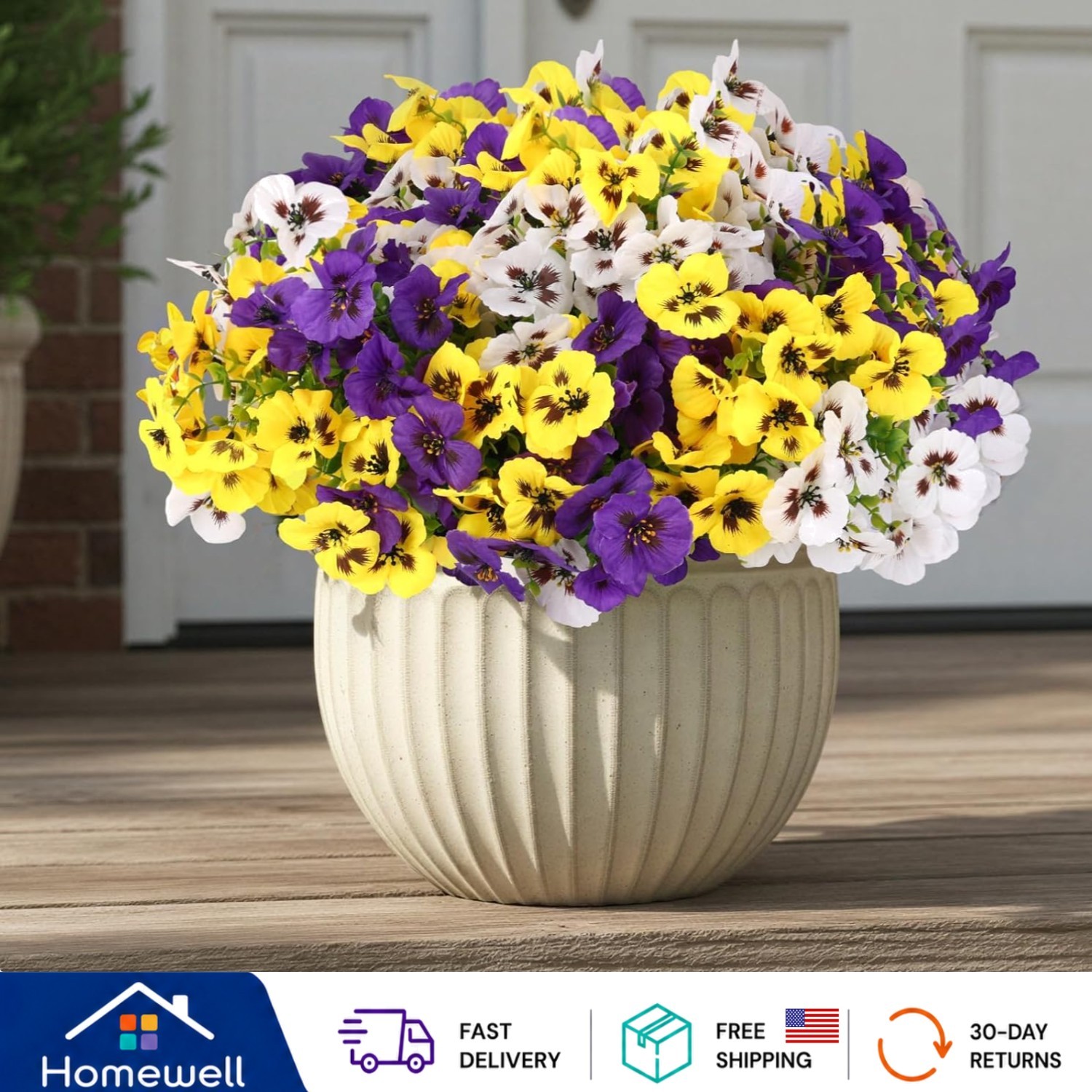 Vibrant 12-Count Faux Pansy Flowers with Eucalyptus – Perfect for Home Decor