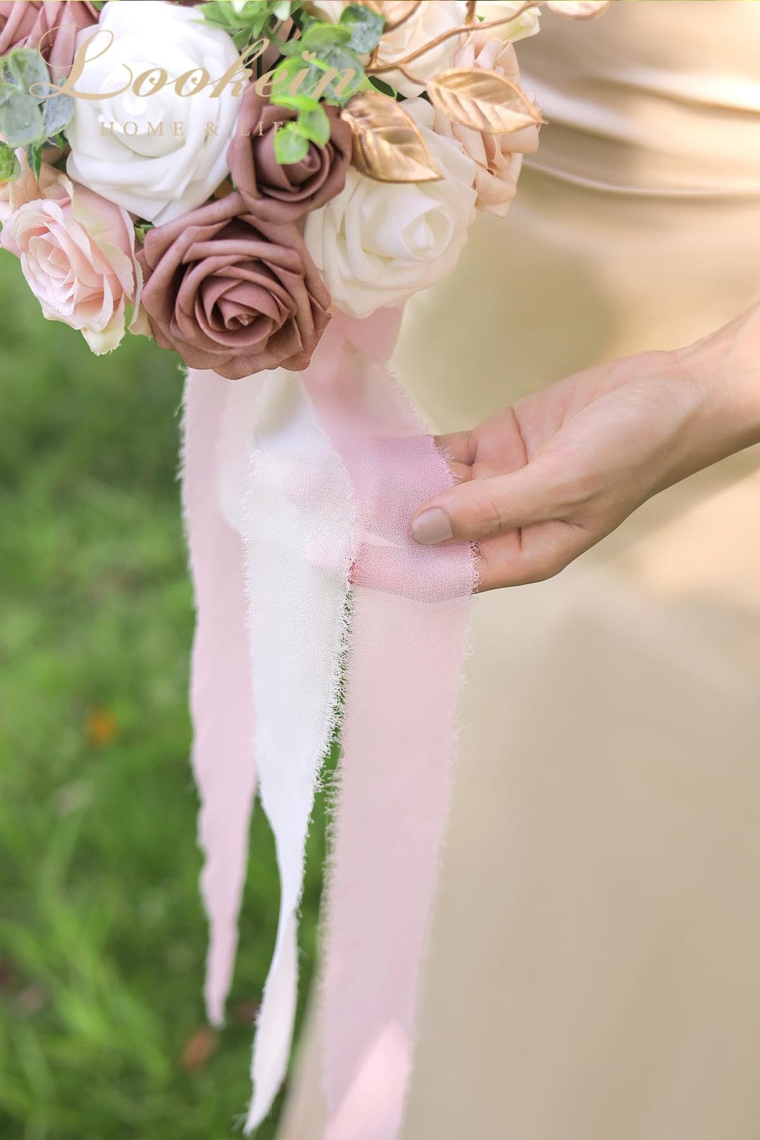 Bridesmaid Bouquet Set of 4 Boho Wedding Bouquet 7-Inch Fake Flower Bouquet f…