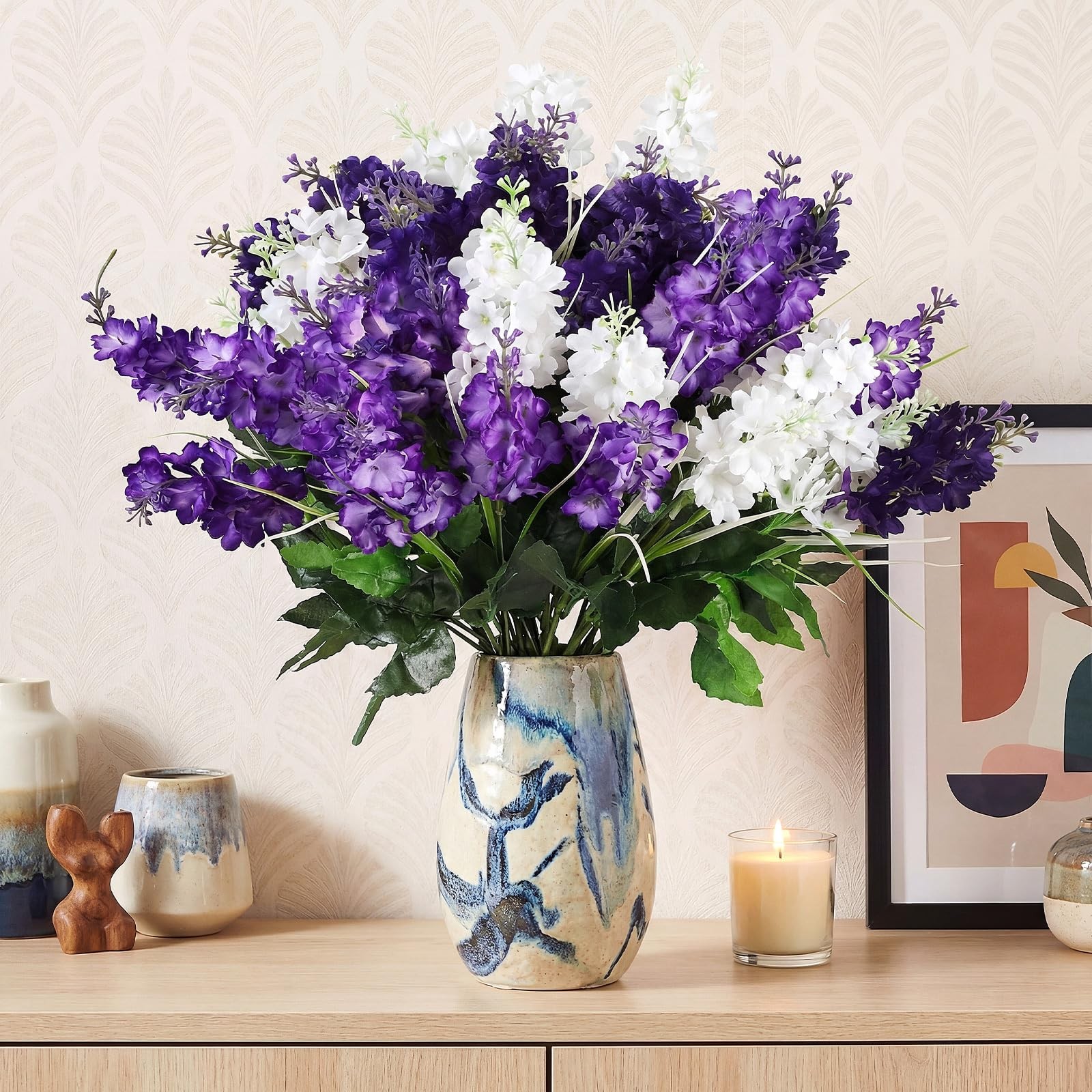 12 Pcs Artificial Flowers Outdoor, 14” Fake Silk Hyacinth Flowers UV Resista…
