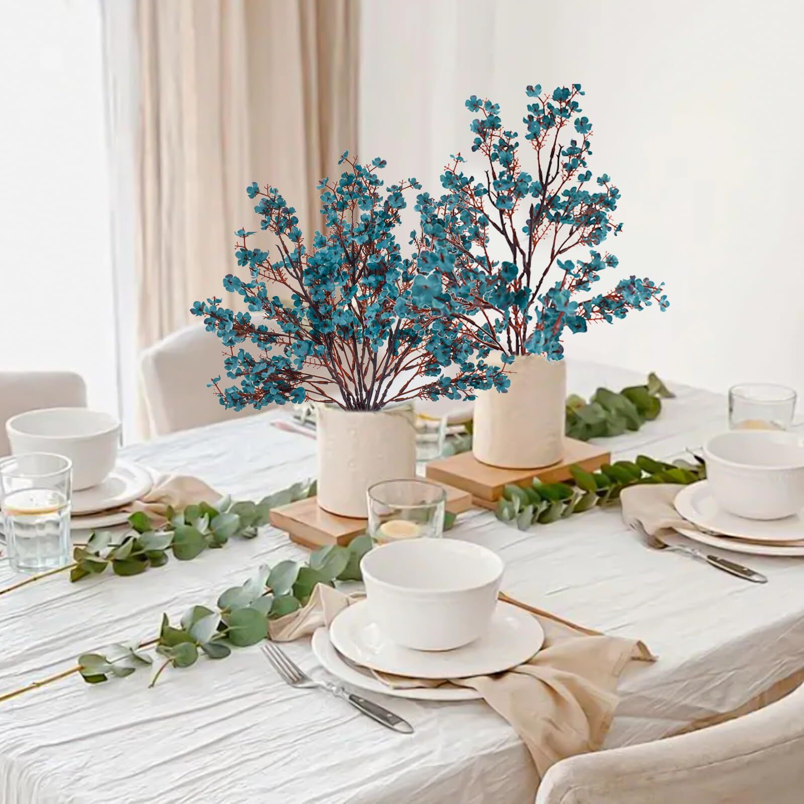 Autumn Blue Babys Breath Artificial Flowers 6Pcs Real Touch Gypsophila Bouquet