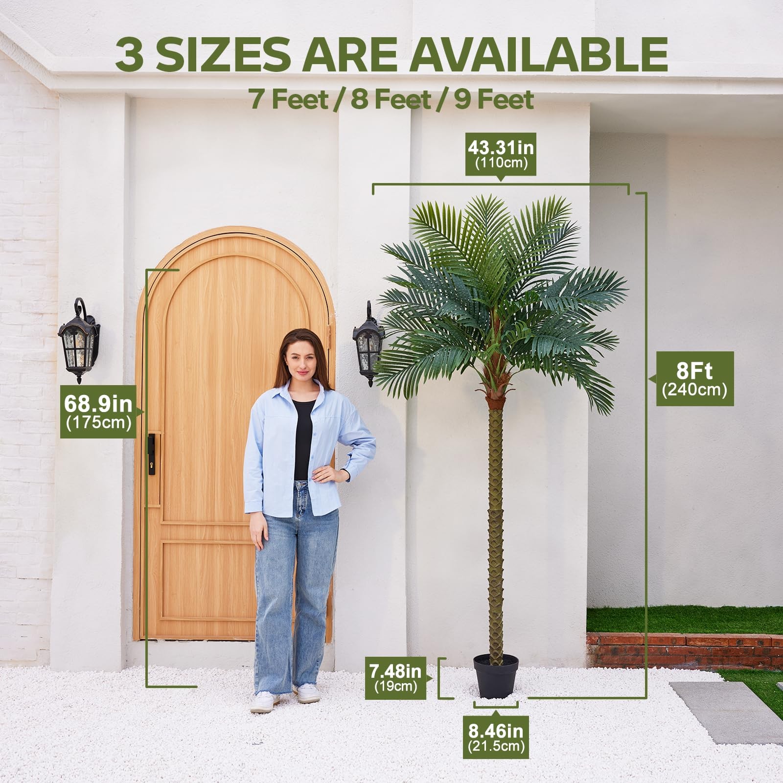 8FT Artificial Palm Tree for Outdoor & Indoor Decor – Tall Large UV Resistant…
