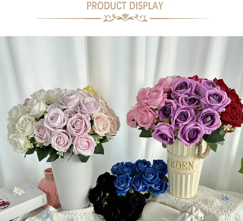 9 Heads silk Rose Artificial Flower Bouquet Home Table Vase Deco Floral