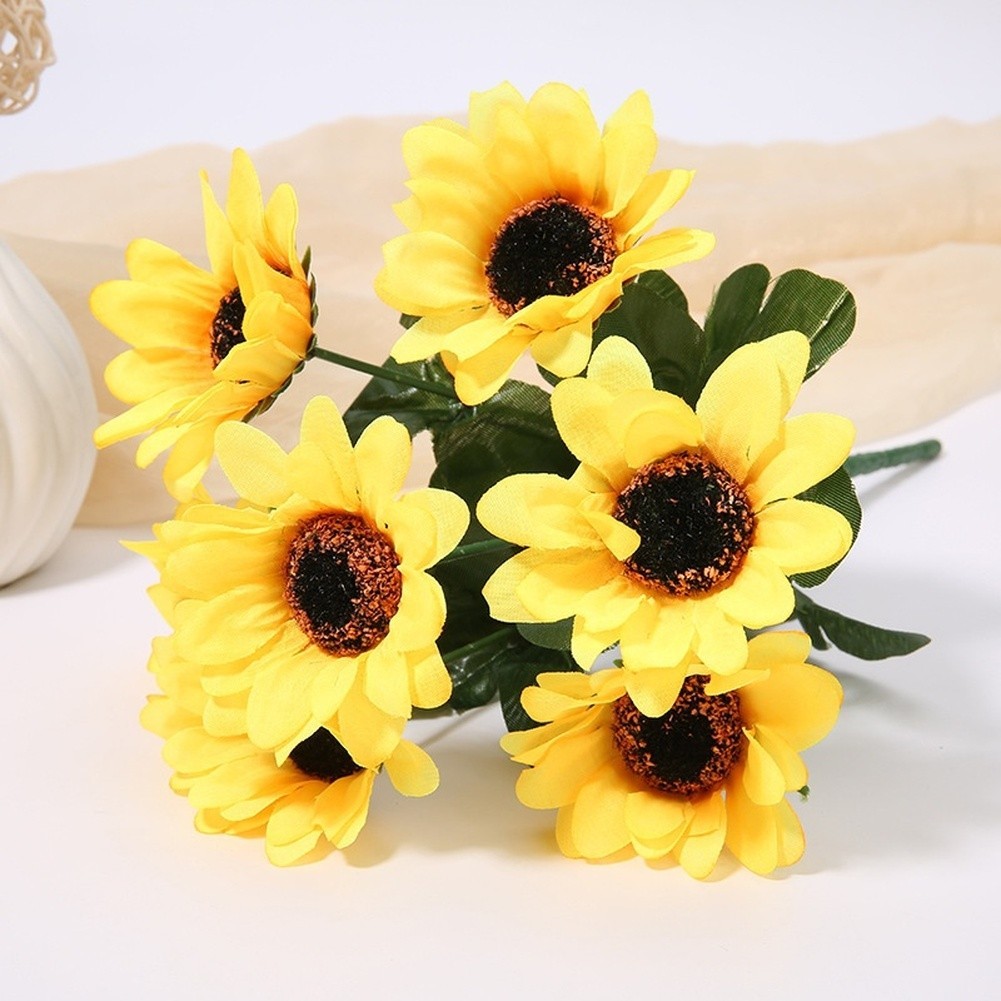 Silk Yellow Sunflower Bouquet for Wedding Event Photography Home Decor