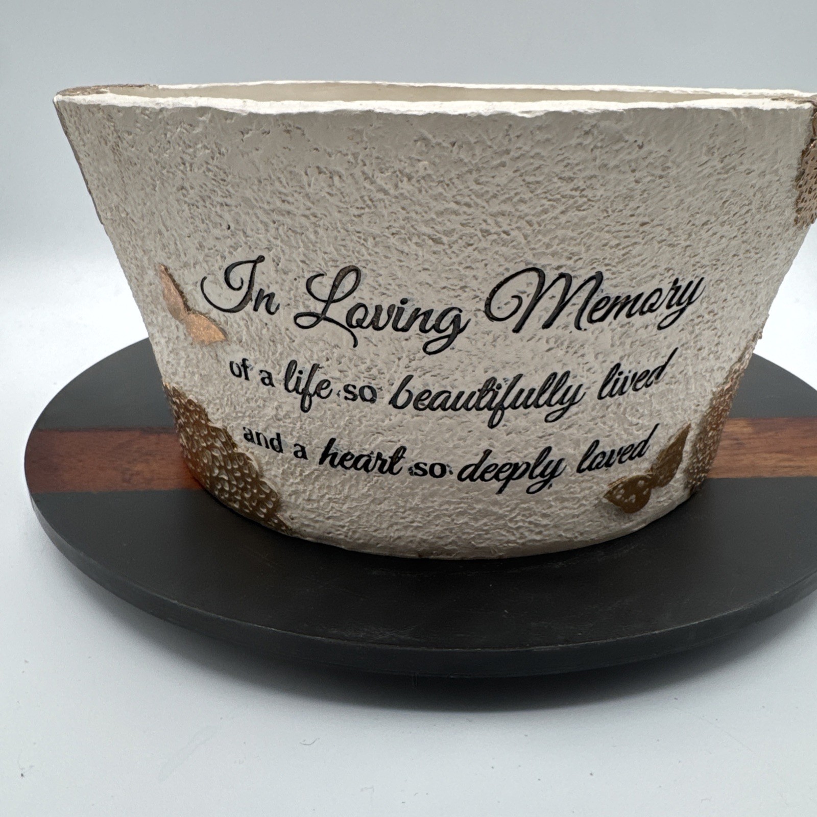 Memorial Flower Pot In Loving Memory Bereavement NWOT Beige/Gold Plaster