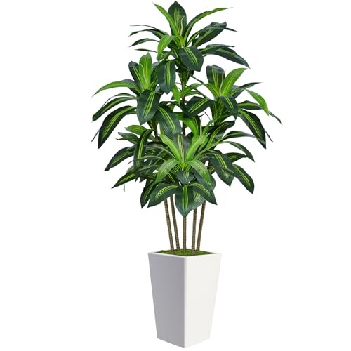 6FT Artificial Dracaena Tree, Fake Tree Indoor with White Tall White-6ft