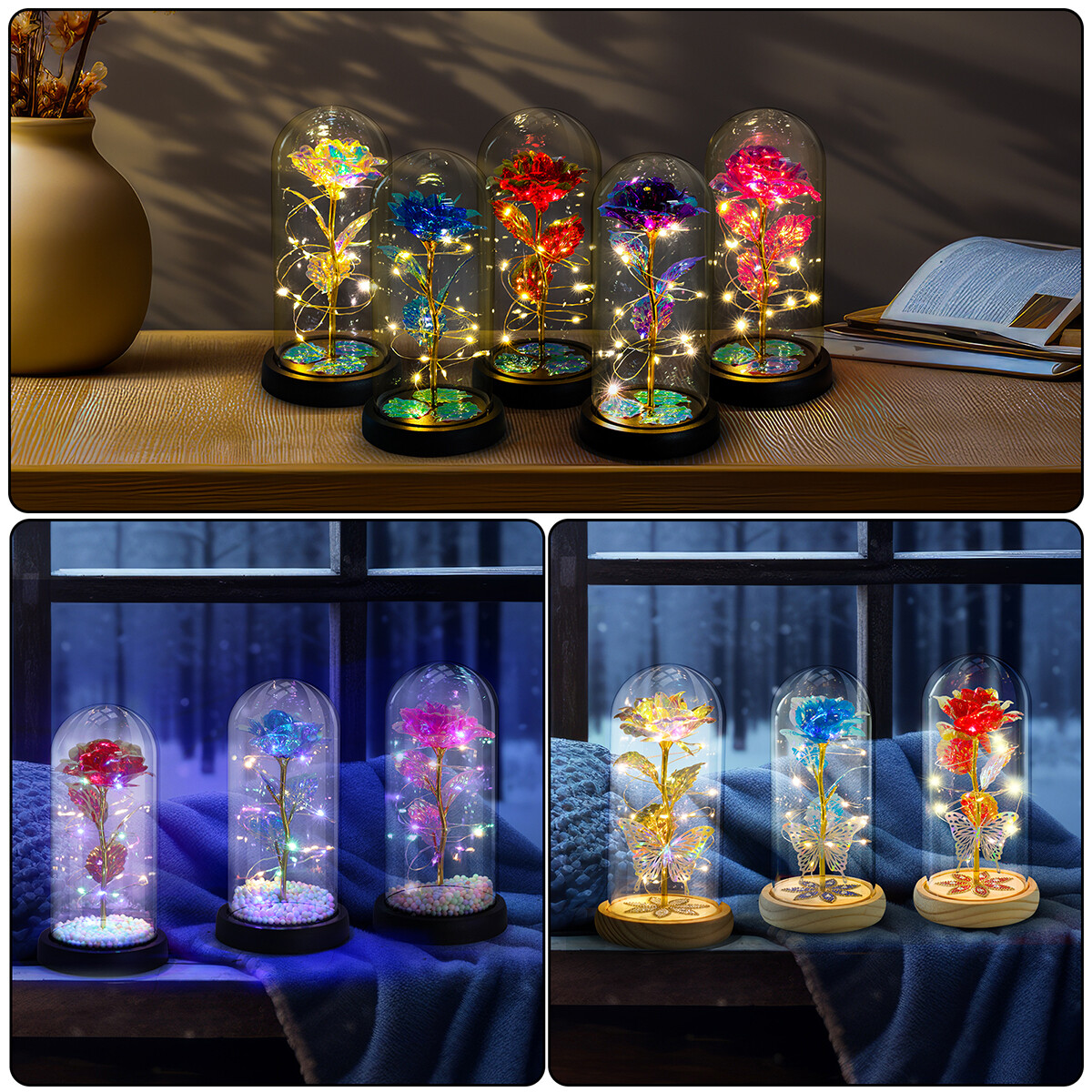 Eternal Forever Romantic Rose Flower In Glass Dome LED Light Mother’s Day Gift
