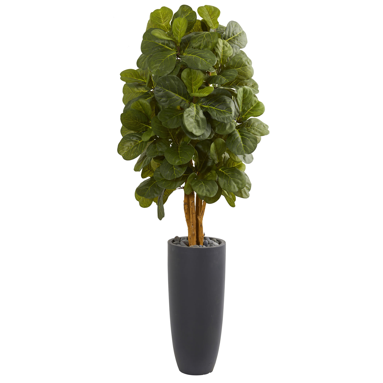 Nearly Natural 5.5’ Fiddle Leaf Artificial Tree In Gray Cylinder Planter Decor