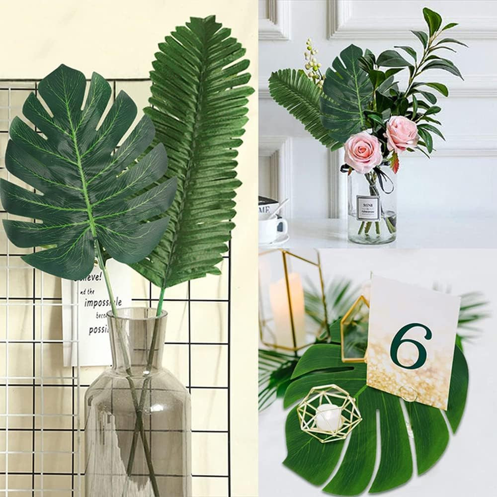 96 Pcs Palm Leaves for Decorations Artificial Tropical Jungle Monstera Leaves Pa