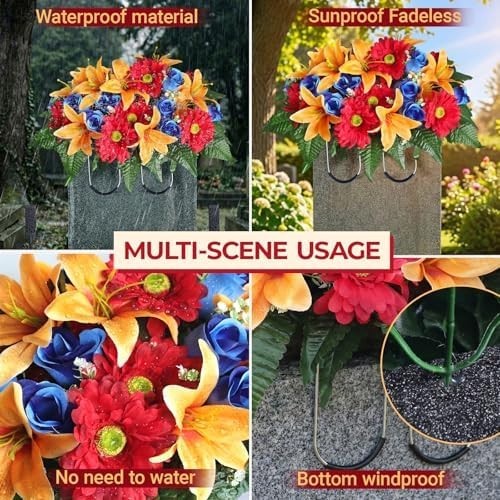 3 PCS Artificial Cemetery Flower Saddles, Cemetery Memorial Flowers with Vase fo