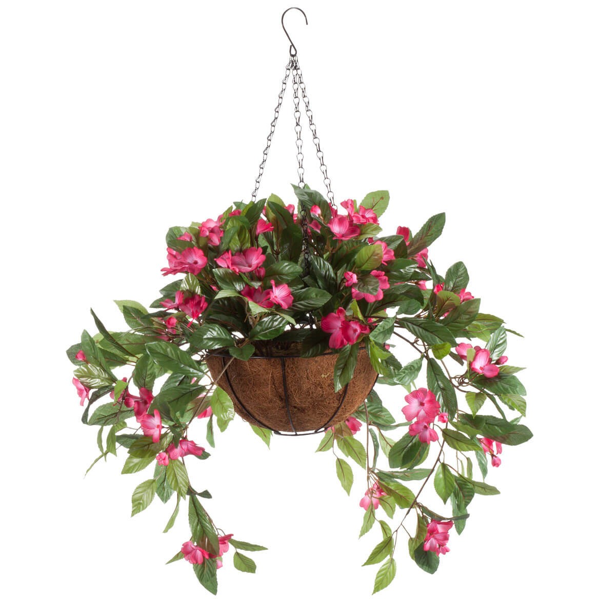 Large Artificial Pink Impatiens Hanging Basket Indoor Outdoor Patio Garden Decor