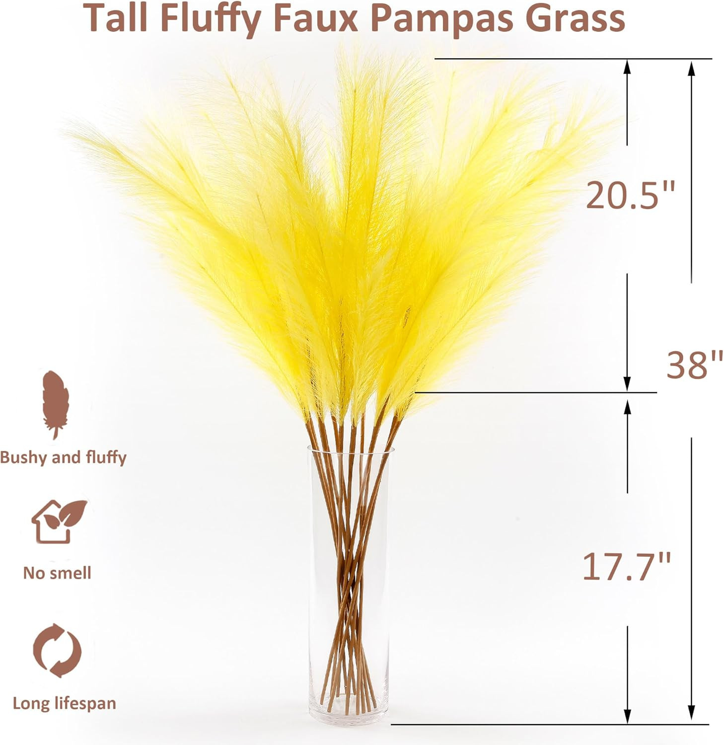 12 PCS Light Yellow Faux Pampas Grass 38″/3.1Ft Tall Artificial Pompous Grass La