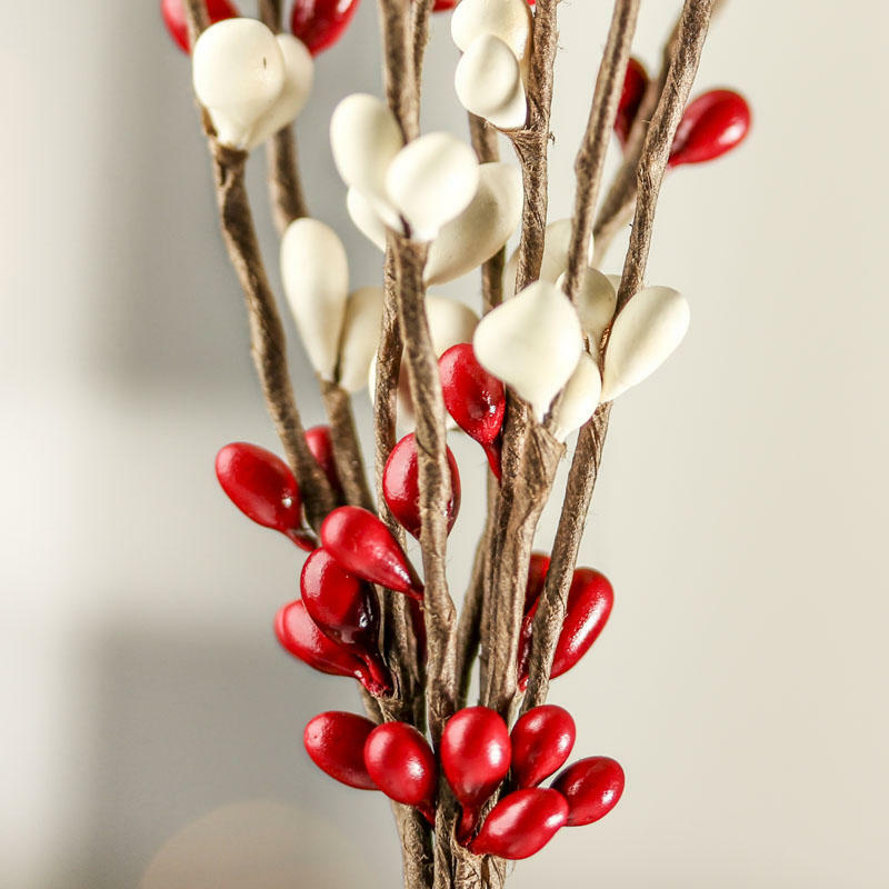 Set of 12 Hand Wrapped Petite Red and Cream Pip Berry Sprays