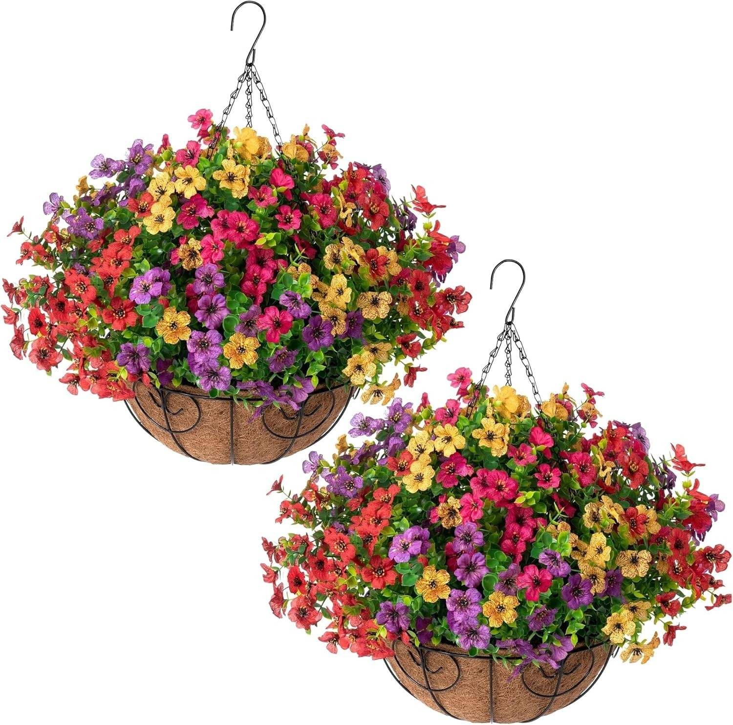 Two Stunning UV Resistant Artificial Flower Baskets for Vibrant Home Decoration