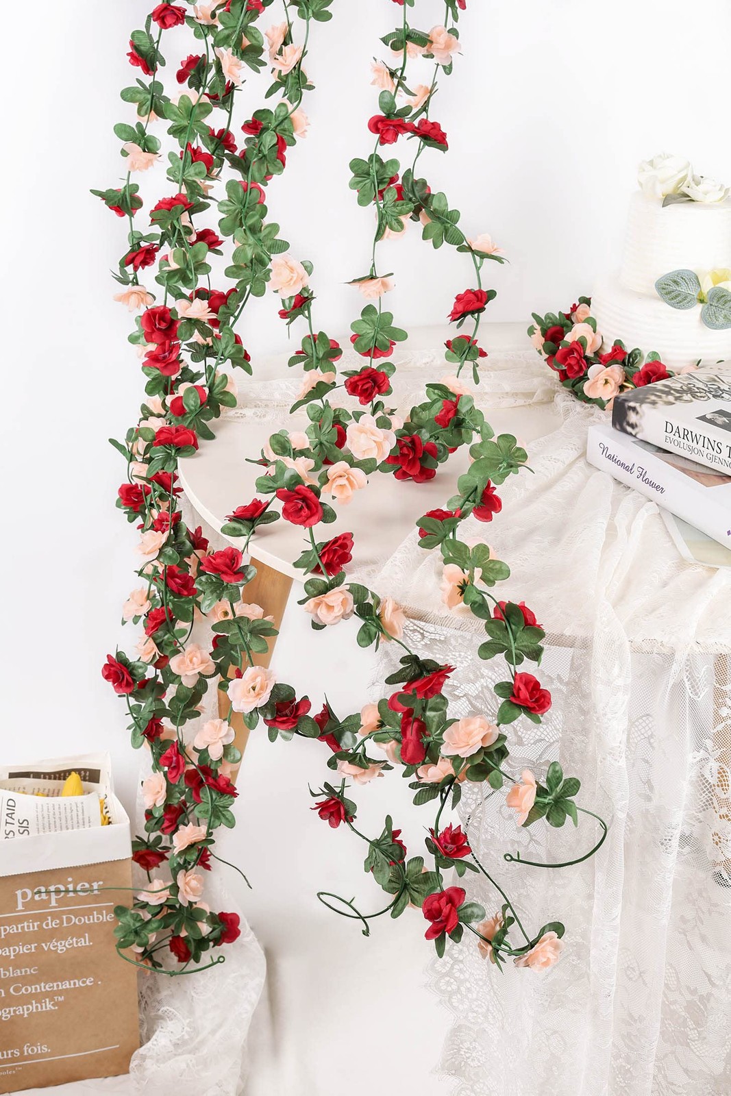 5 Pack 47 FT Fake Rose Vine Flowers Plants Artificial Flower Hanging Rose Ivy…