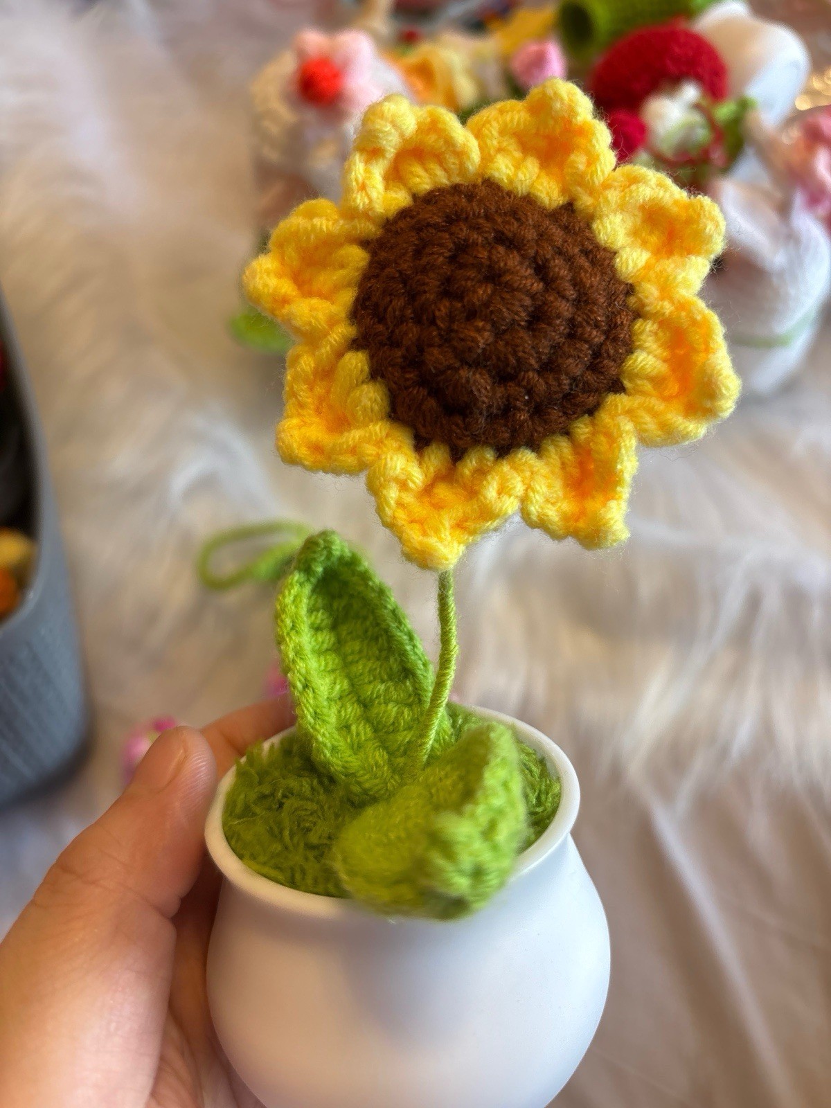 Handmade Crochet Bunny Sunflower Potted Plant Kawaii Fairycore Desk Decor Gift