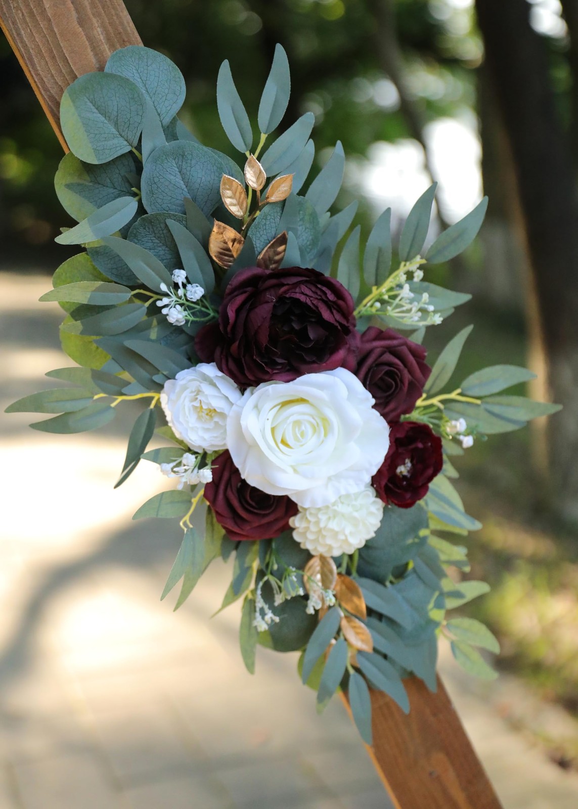 Artificial Burgundy Wedding Arch Flower Swags Set of 2 Welcome Sign Decor