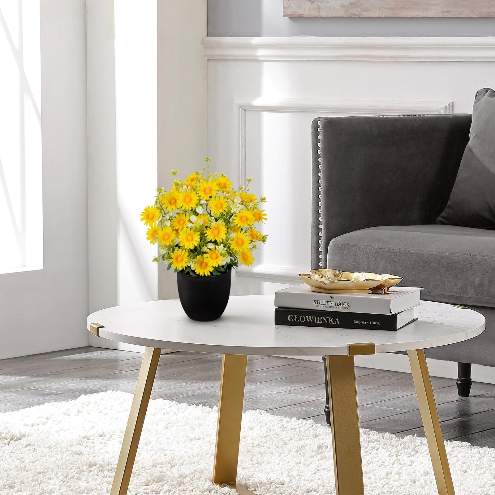1 PCS Artificial Daisy Flowers Potted 12 Inch Yellow Silk Faux Plant Decor