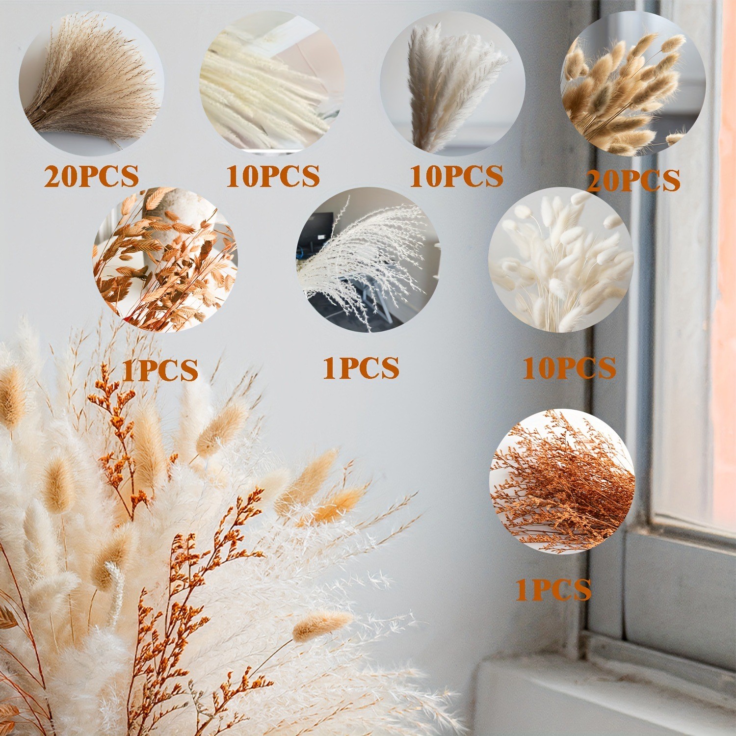 73Pcs Natural Pampas Grass Floral Decor Wedding Boho Home Table Indoor Decor