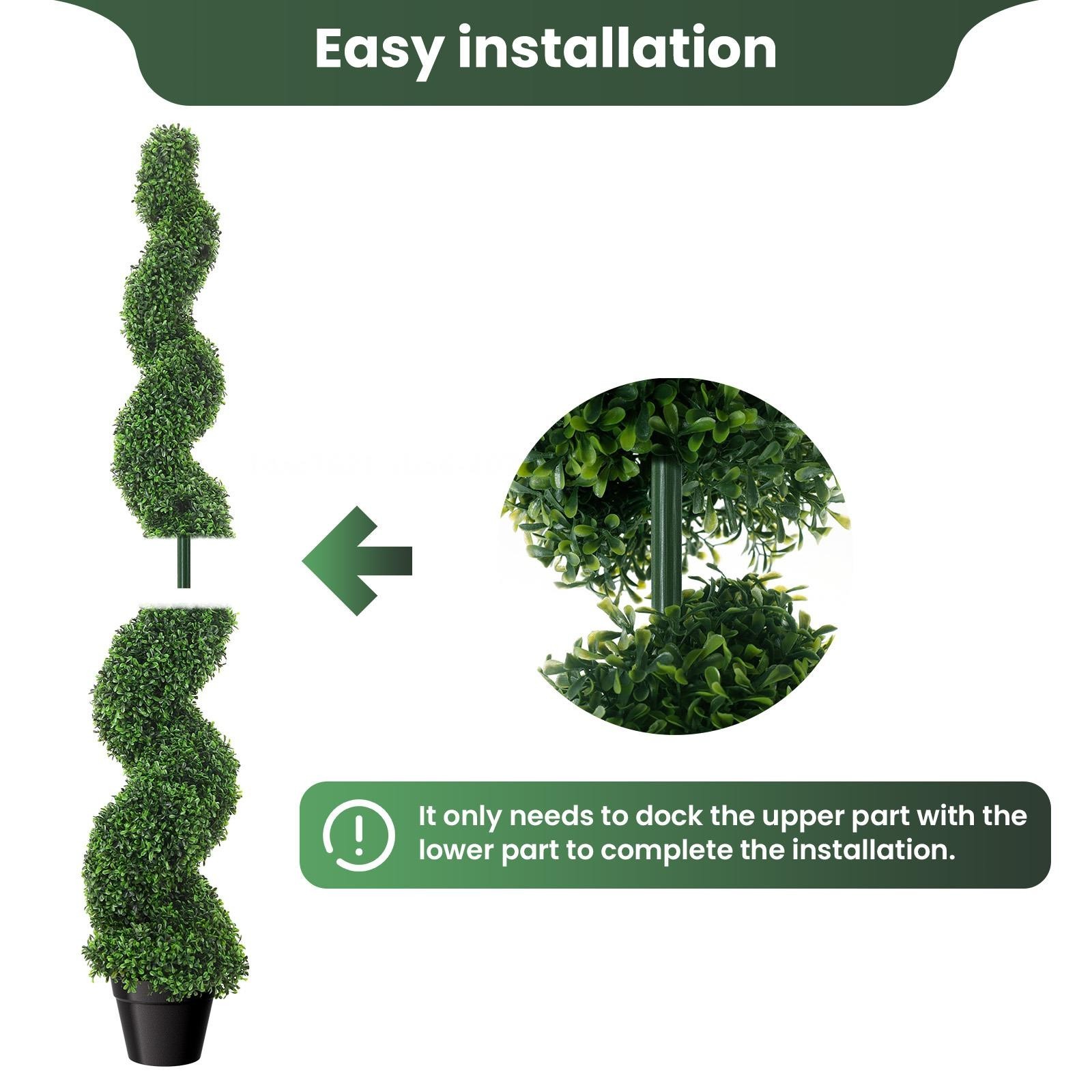 2 Pcs 5FT Artificial Boxwood Spiral Topiary Trees PE Faux Topiary Trees