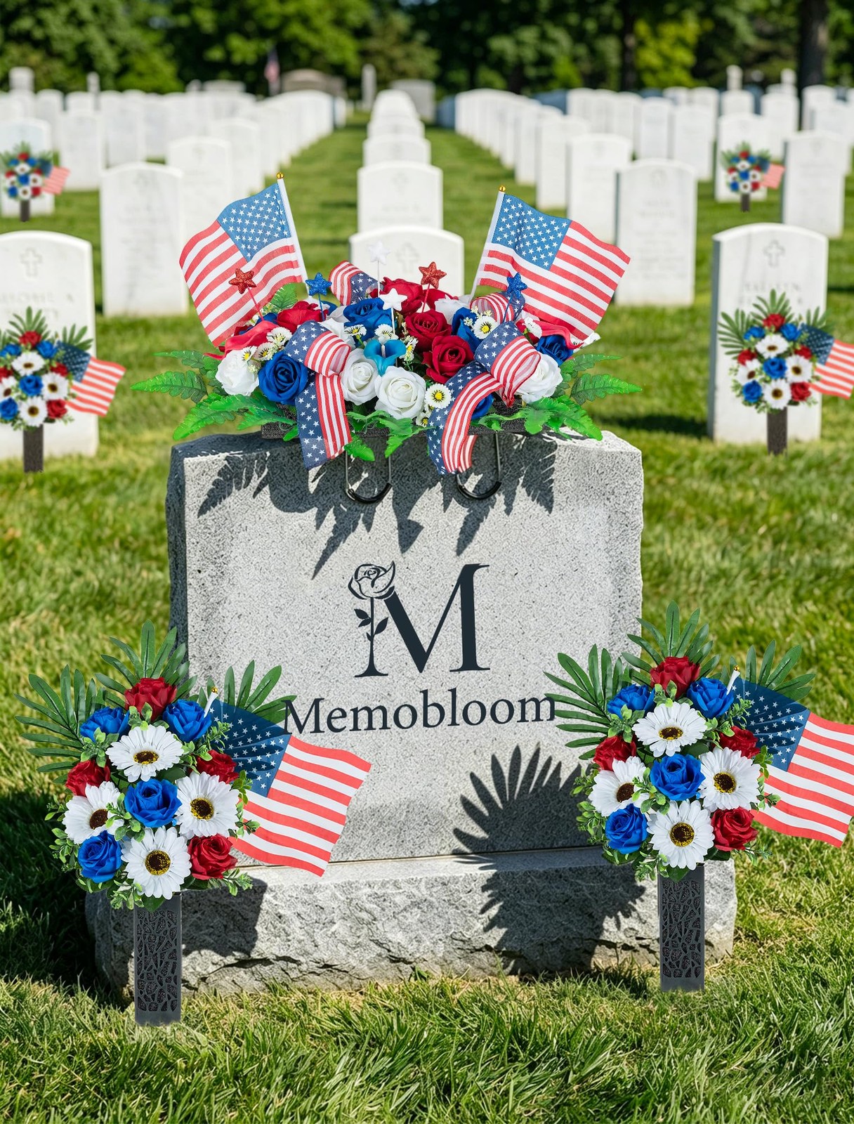 Memorial Day Flowers for Cemetery 2 Pcs Outdoor Grave 250th Anniversary USA D…