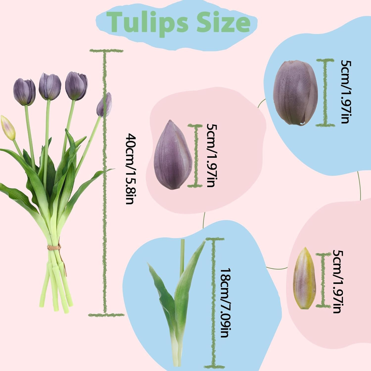 15 Pcs Artificial Flowers Tulips Real Touch Latex Plastic Soft Faux Bouquets for