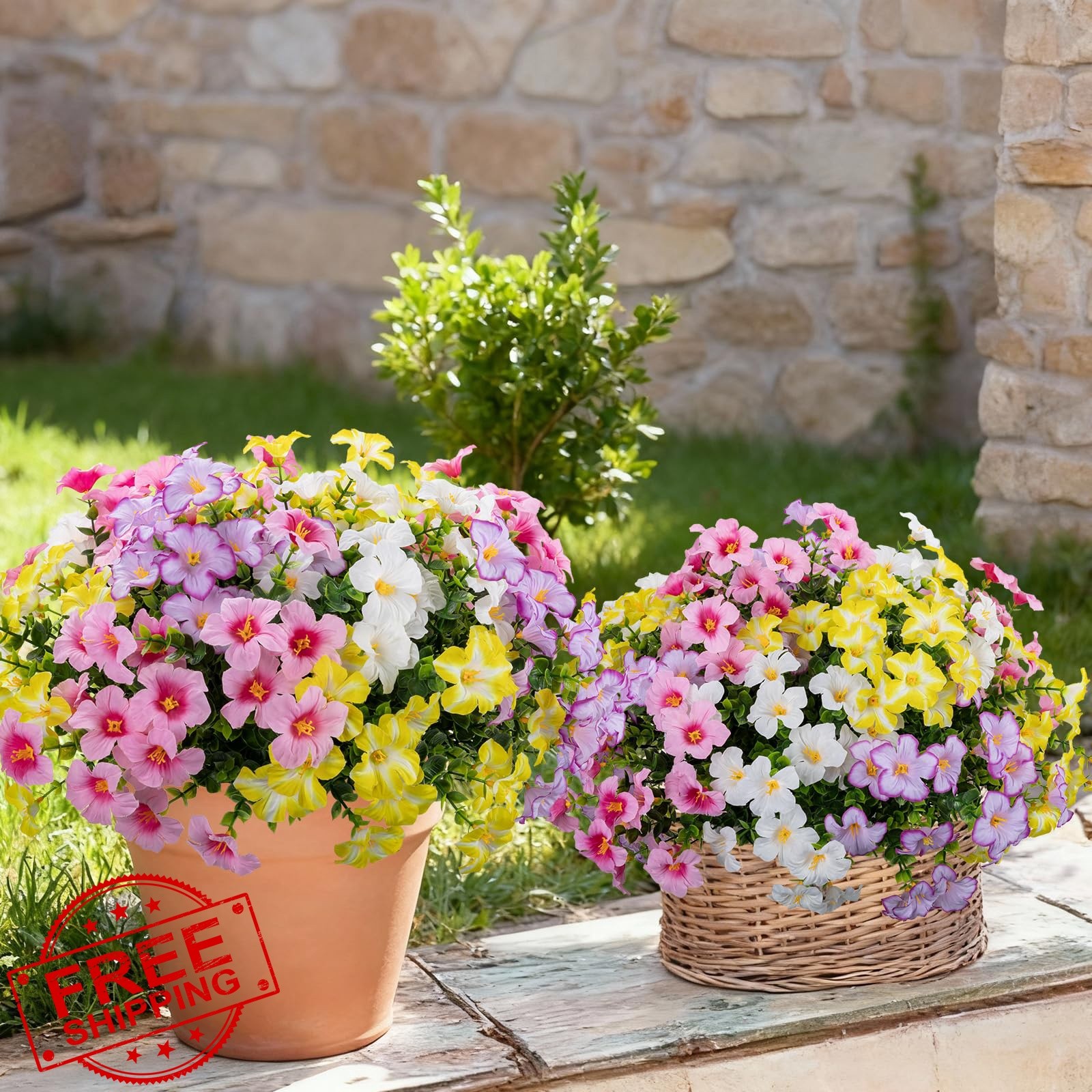 ALOXA 12 Bundles Artificial Flowers Pink, light Yellow,pink Purple,white