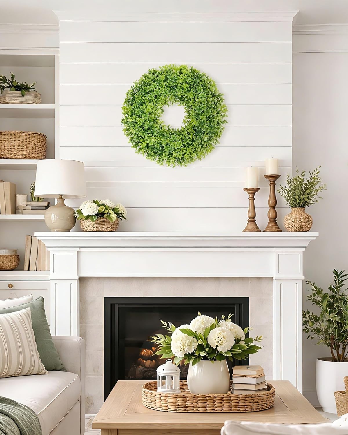 Elegant 23-Inch Boxwood Wreath – -Round Indoor/Outdoor Decor Solution