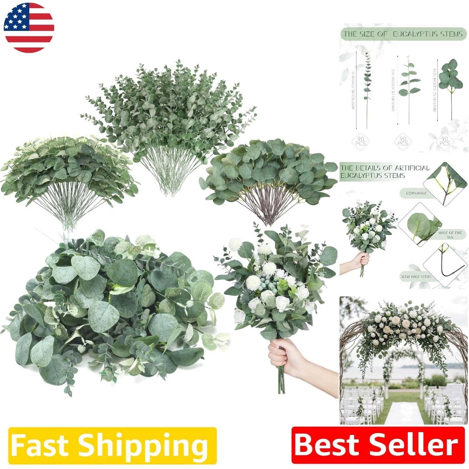 Luxury 270pc Mixed Eucalyptus Greenery Bundle – Realistic Silk Silver Dollar …