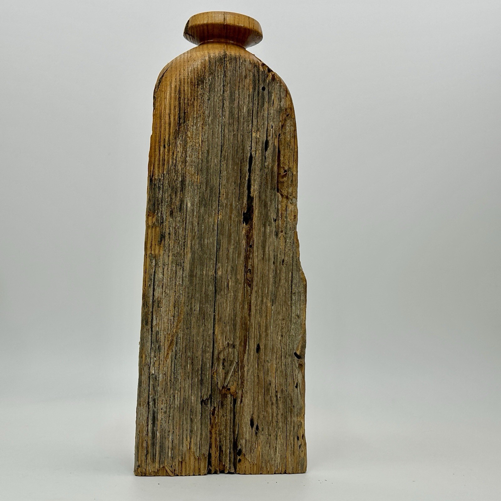 10¼″ Rustic Reclaimed Fence Post Wooden Dry Bud Vase 3-Sided Lichen 70s-80s VTG