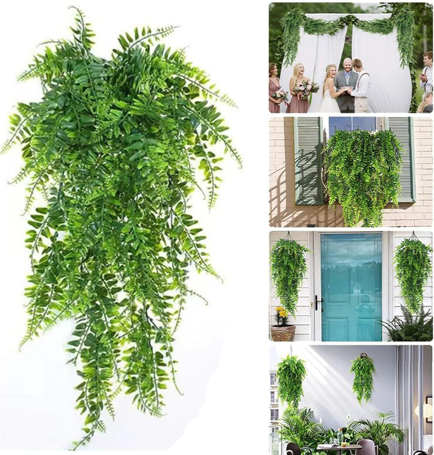 Plastic Plants,Fake Hanging Plants Ferns,Small Outdoor Faux Plant,4 PCS