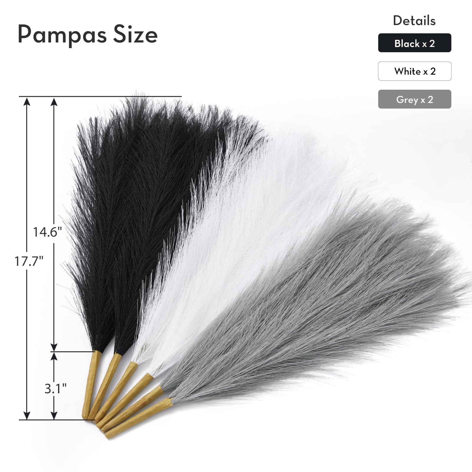Faux Pampas Grass Bouquet Black Gothic Modern Room Decor Vase Filler 6 PCS
