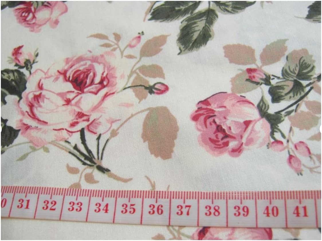 (1 Square Yard Cut) Flower Rose in Sweet Vintage Pink Red Roses Bouquet Wedding,