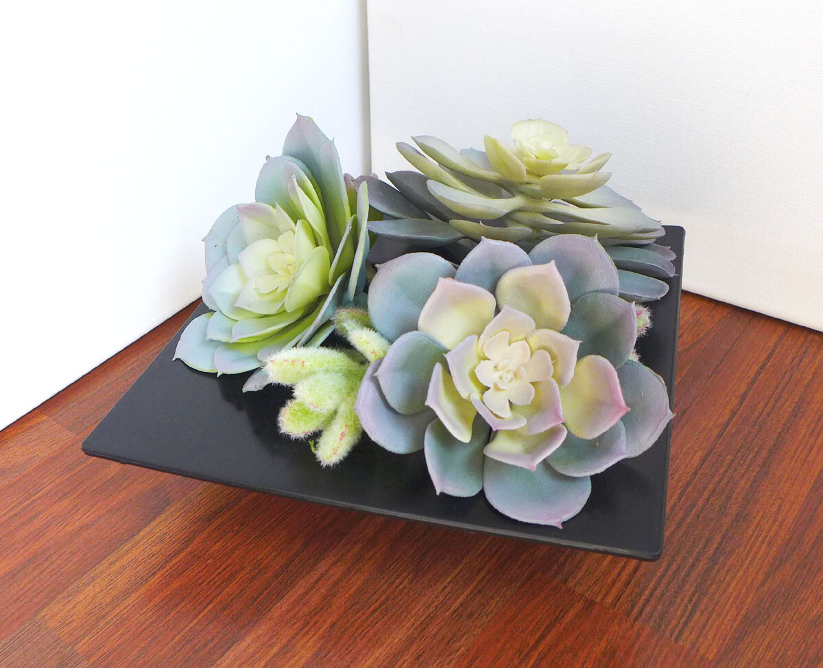 6 Pcs Artificial Fake Plants Succulents Mix Gray Faux Snow Lotus Grass (#42)