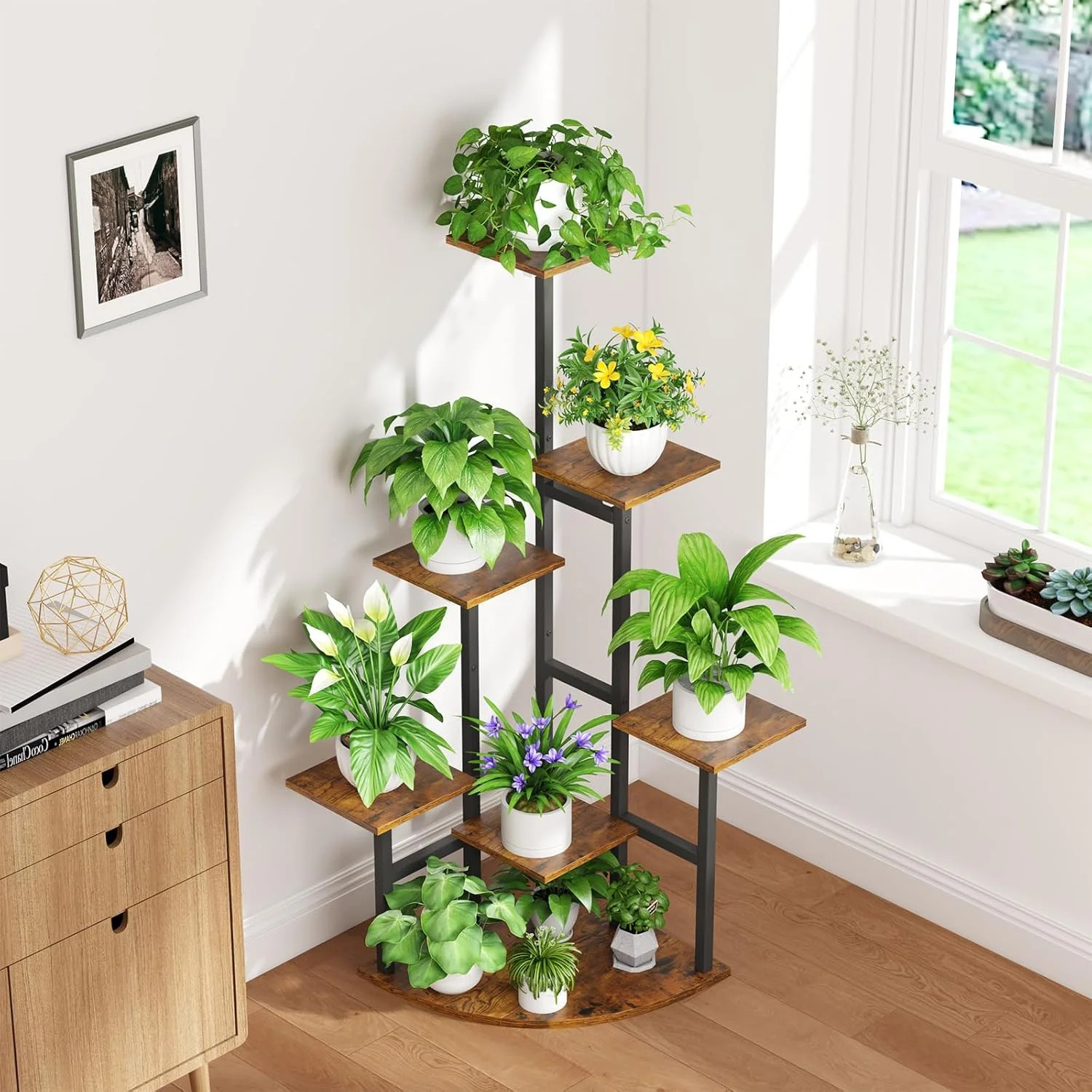 Corner Plant Stand Indoor with Grow Lights, 7 Tiered Plant Shelf Indoor, 43″ Cor