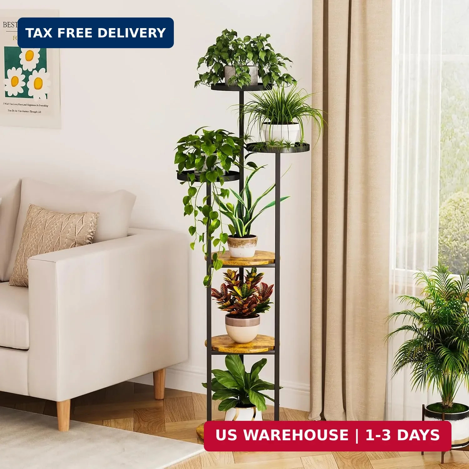 Plant Stand 6 Tier Indoor Metal Plant Shelf for Multiple Plants Corner Tall Flow