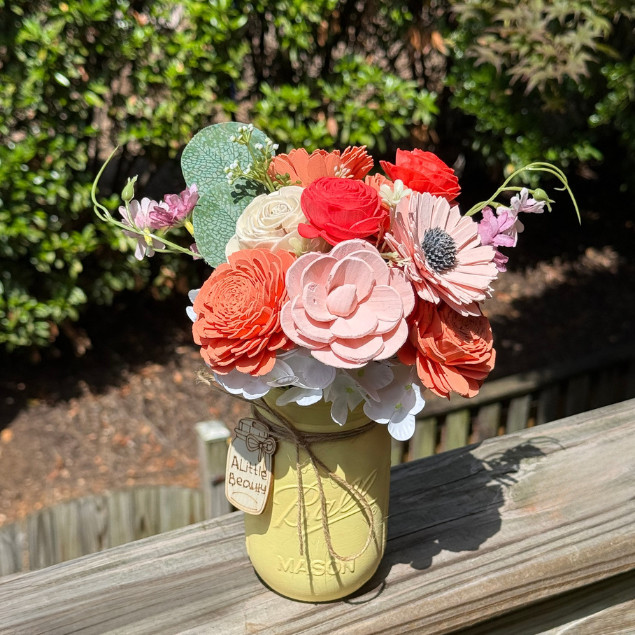 Sola Wood Bridal Bouquet Summer Floral Personalized Arrangement 16oz Mason Jar