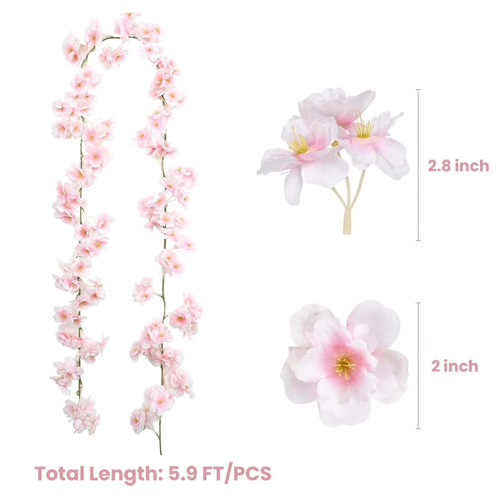 4-Pack 23.6 Ft Cherry Blossom Garland Cherry Blossom Hanging Vine Silk Sakura…