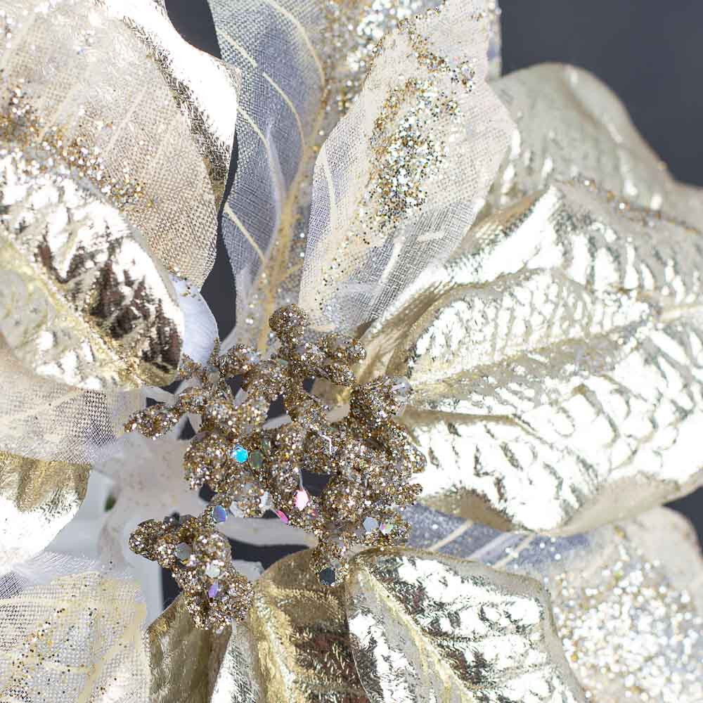 Set of 2 Shimmery Gold Artificial Poinsettia 10″ Floral Stems