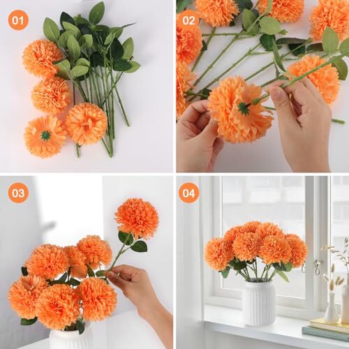 Pcs Artificial Chrysanthemums Flowers Ball Flowers Fake Mums Flowers 12 Orange