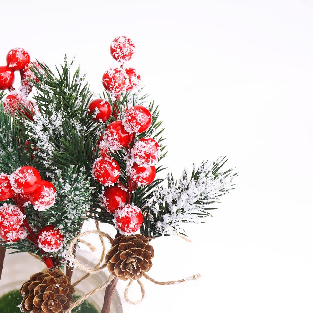 FUTERLY 10 PCS Holly Berry Stems Pine Cones for Crafts,Red Faux Berry Stems G…