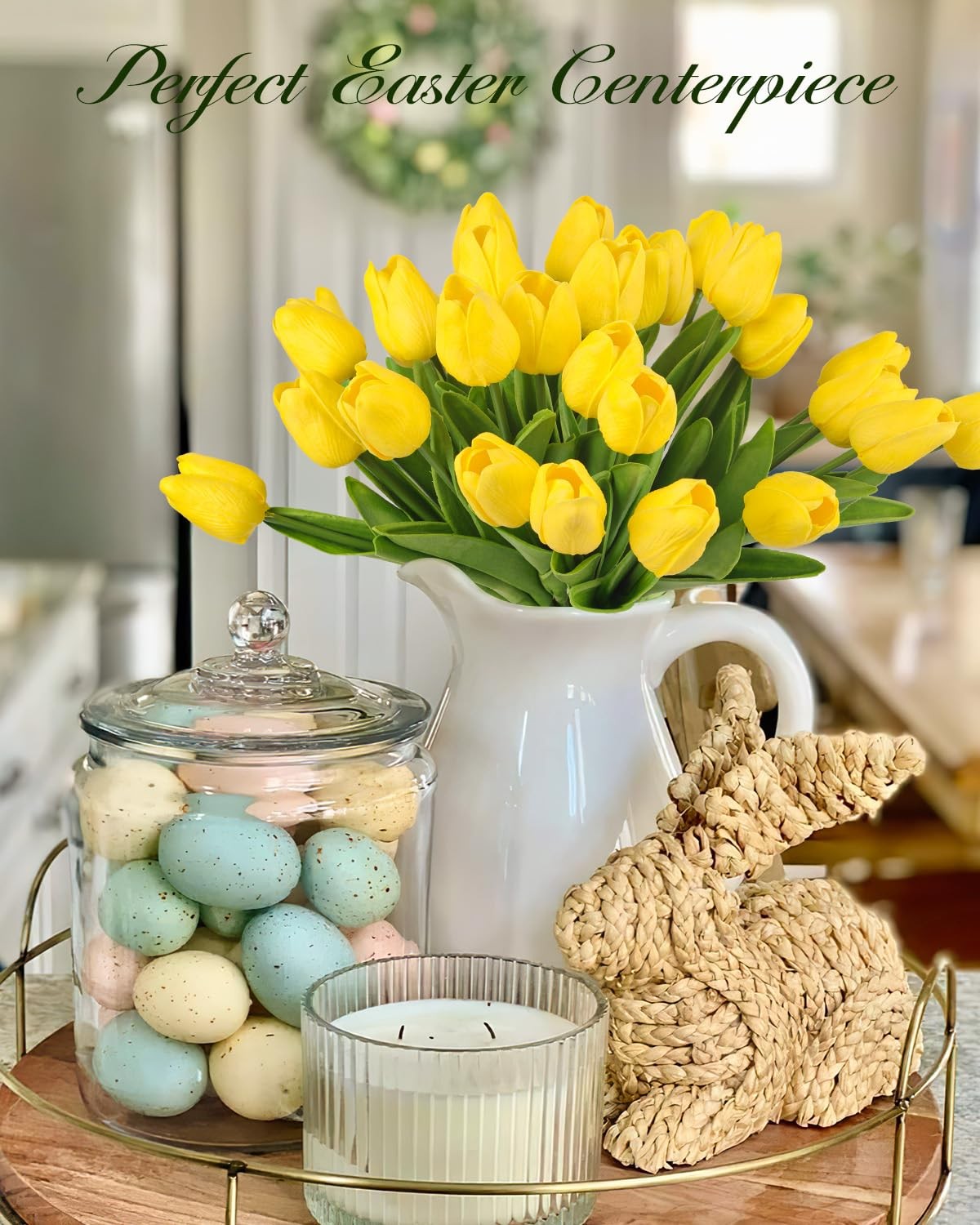 30 PCS Yellow Artificial Tulip Flowers 13.7 Inch Real Touch PU Faux Decor