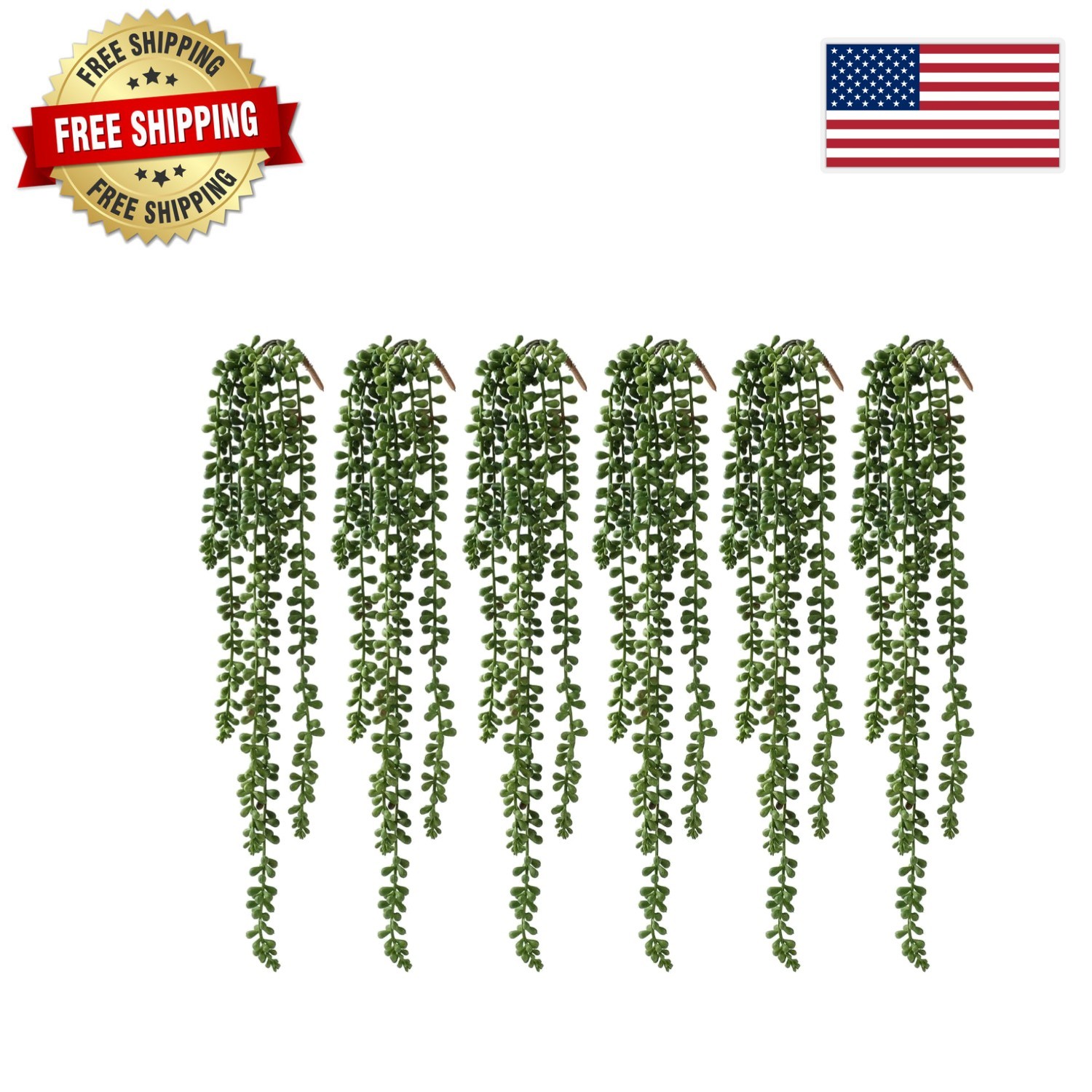 6 Pcs UV Resistant Artificial Hanging Succulents – String of Pearls Greenery